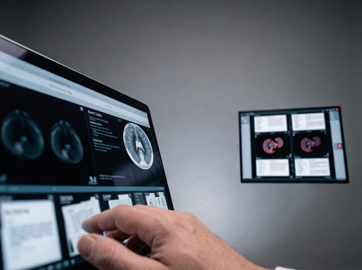 Medical records and MRI scans being digitized on screen